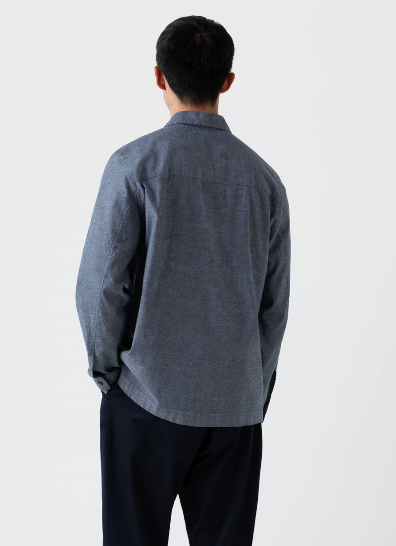 Blue Sunspel Japanese Chambray Overshirt | 23840-GVMA | USA