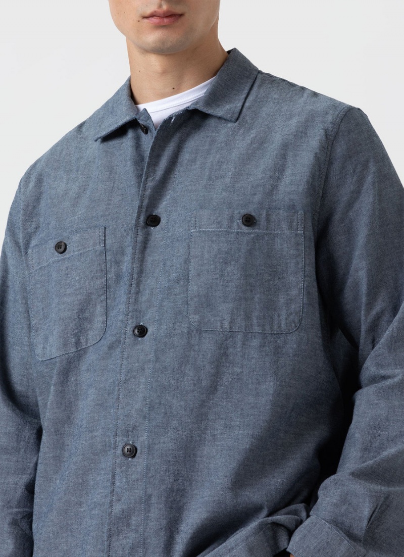 Blue Sunspel Japanese Chambray Overshirt | 23840-GVMA | USA