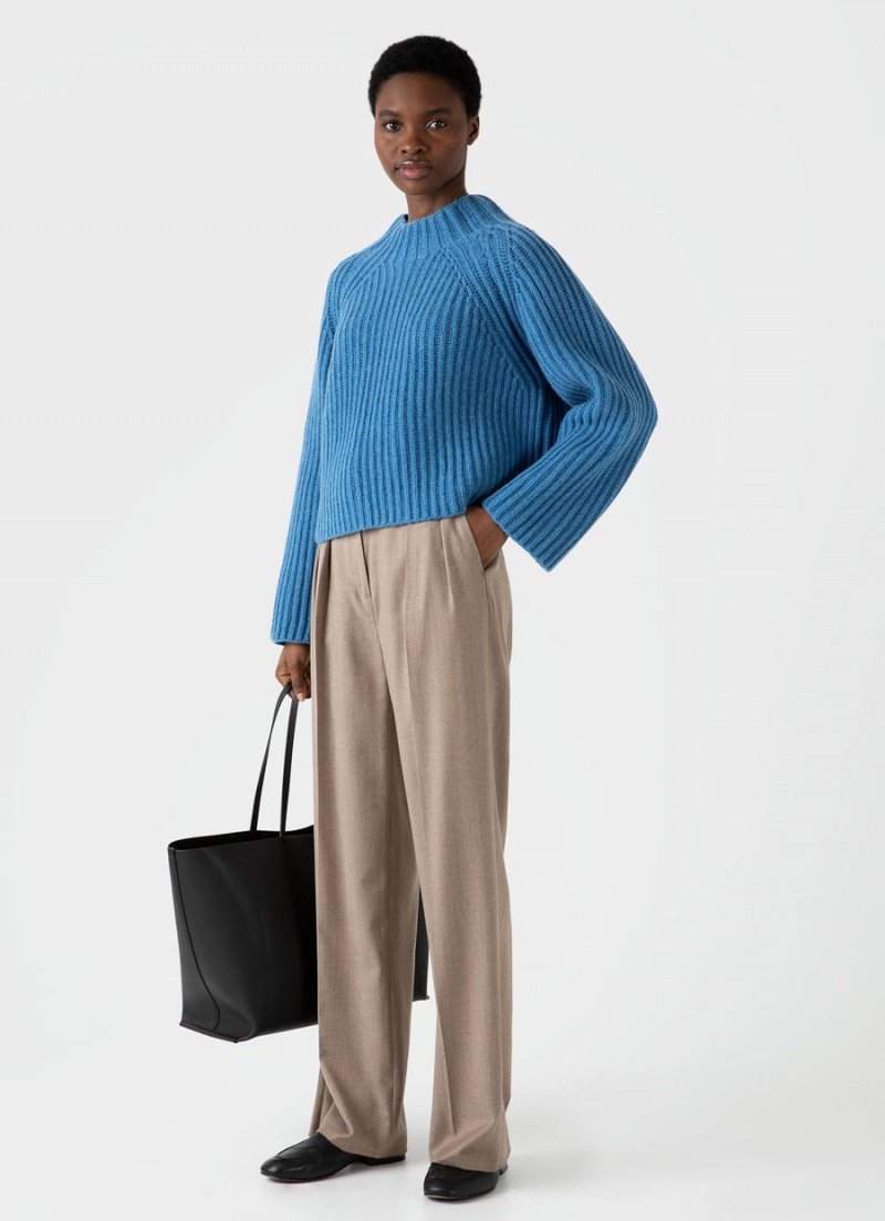 Blue Sunspel Lambswool Chunky Funnel Neck Jumper | 45731-FMLW | USA