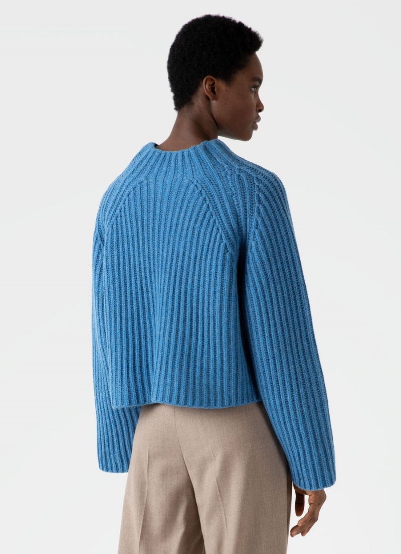 Blue Sunspel Lambswool Chunky Funnel Neck Jumper | 45731-FMLW | USA