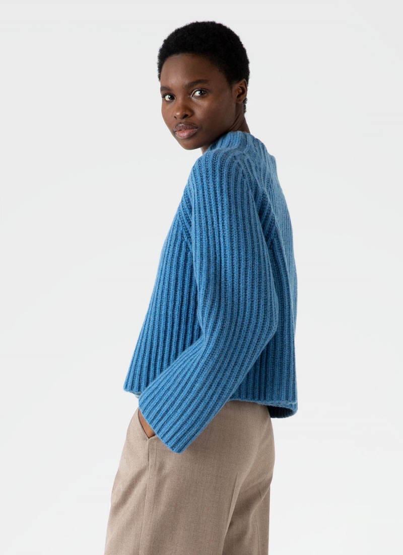 Blue Sunspel Lambswool Chunky Funnel Neck Jumper | 45731-FMLW | USA