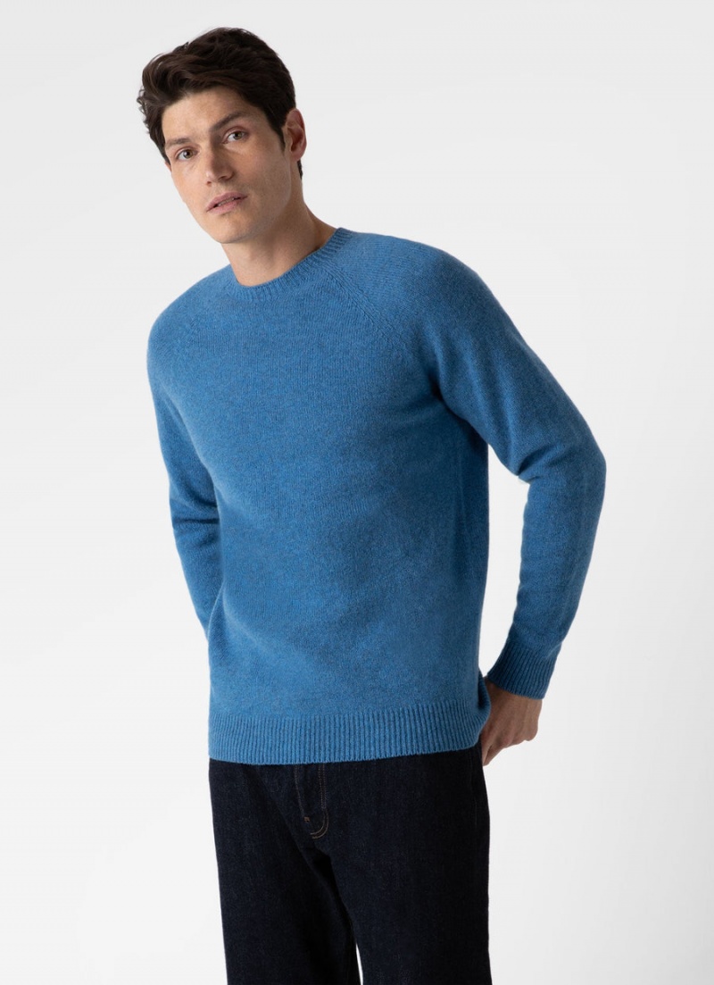 Blue Sunspel Lambswool Crew Neck Jumper | 61508-EAJL | USA