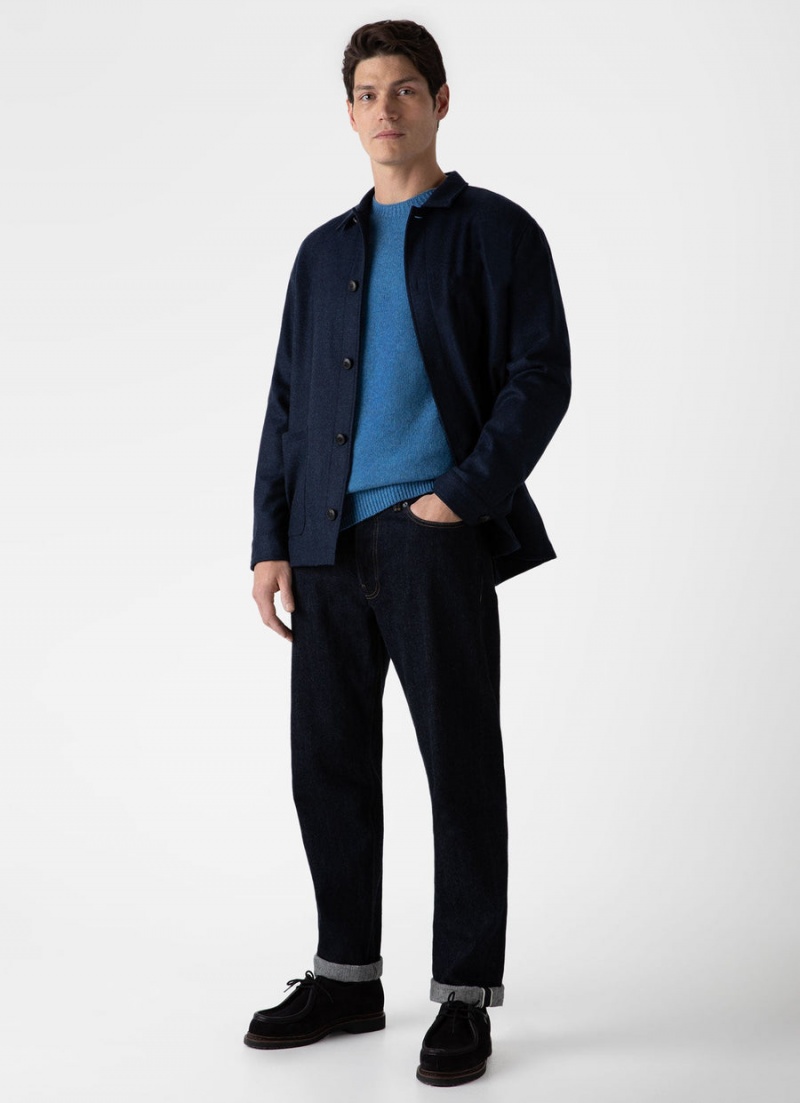 Blue Sunspel Lambswool Crew Neck Jumper | 61508-EAJL | USA