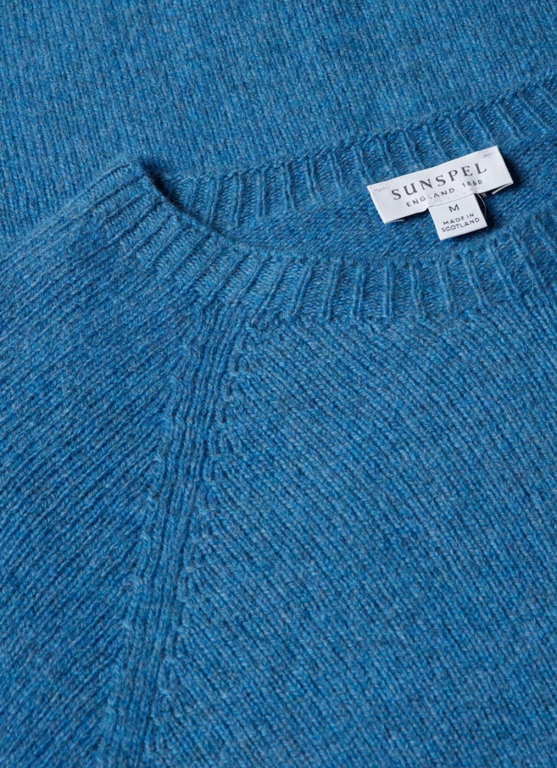 Blue Sunspel Lambswool Crew Neck Jumper | 61508-EAJL | USA