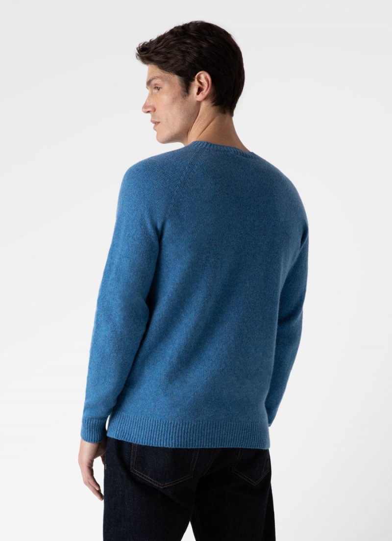 Blue Sunspel Lambswool Crew Neck Jumper | 61508-EAJL | USA