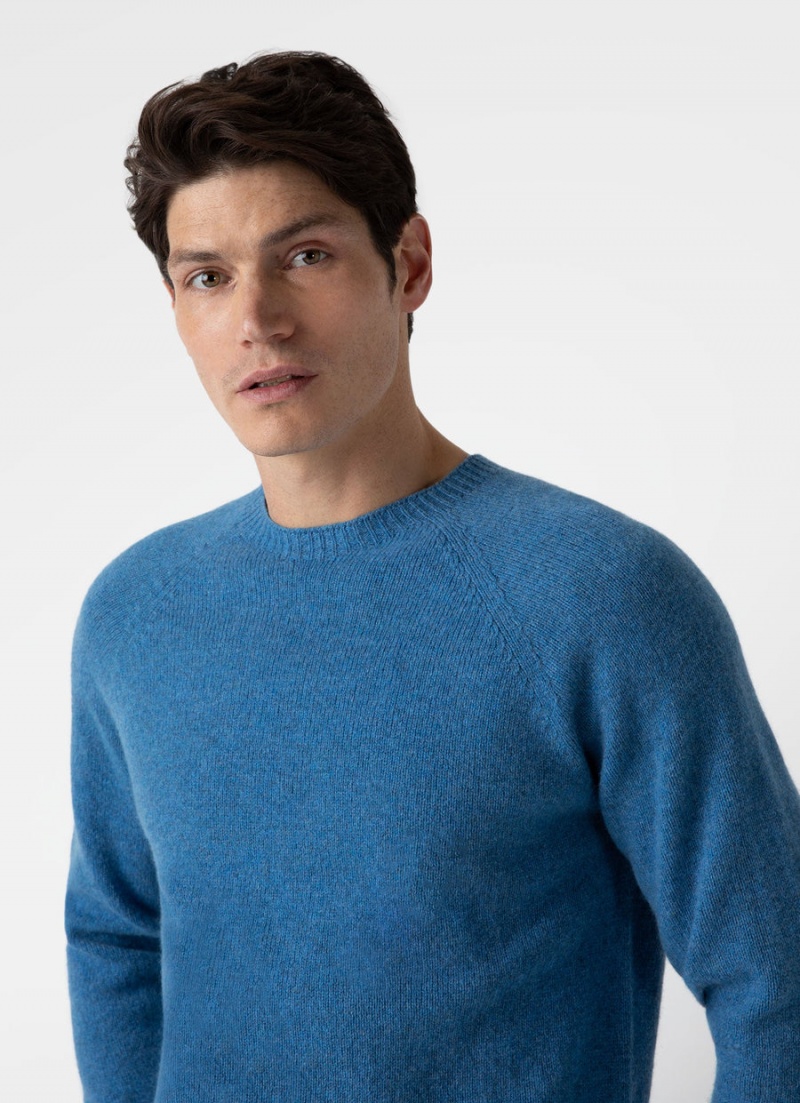 Blue Sunspel Lambswool Crew Neck Jumper | 61508-EAJL | USA