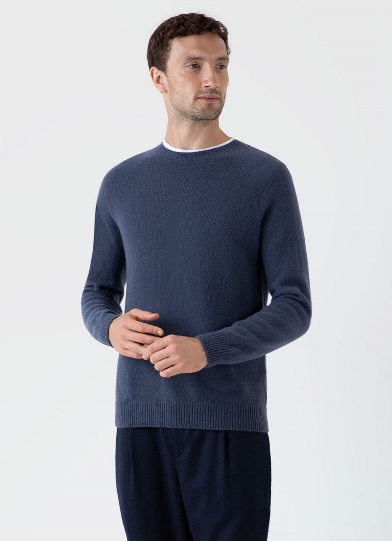 Blue Sunspel Lambswool Crew Neck Jumper | 98753-PSYT | USA