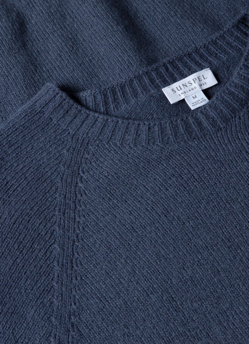 Blue Sunspel Lambswool Crew Neck Jumper | 98753-PSYT | USA