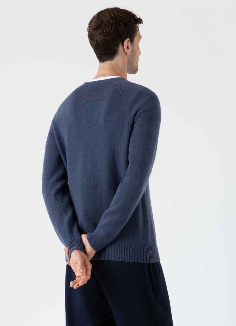 Blue Sunspel Lambswool Crew Neck Jumper | 98753-PSYT | USA