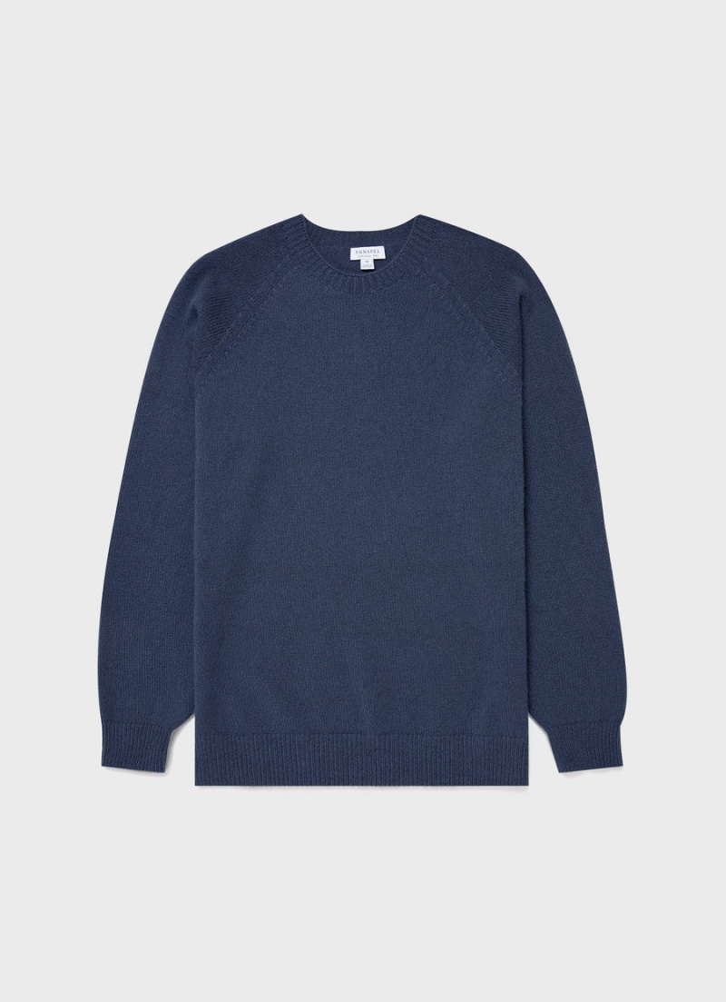 Blue Sunspel Lambswool Crew Neck Jumper | 98753-PSYT | USA