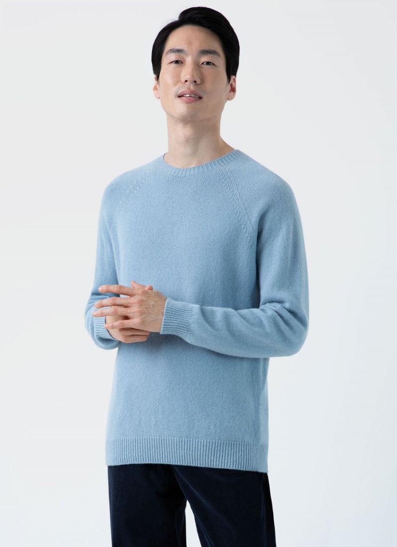 Blue Sunspel Lambswool Crew Neck Jumper | 74685-QBLI | USA