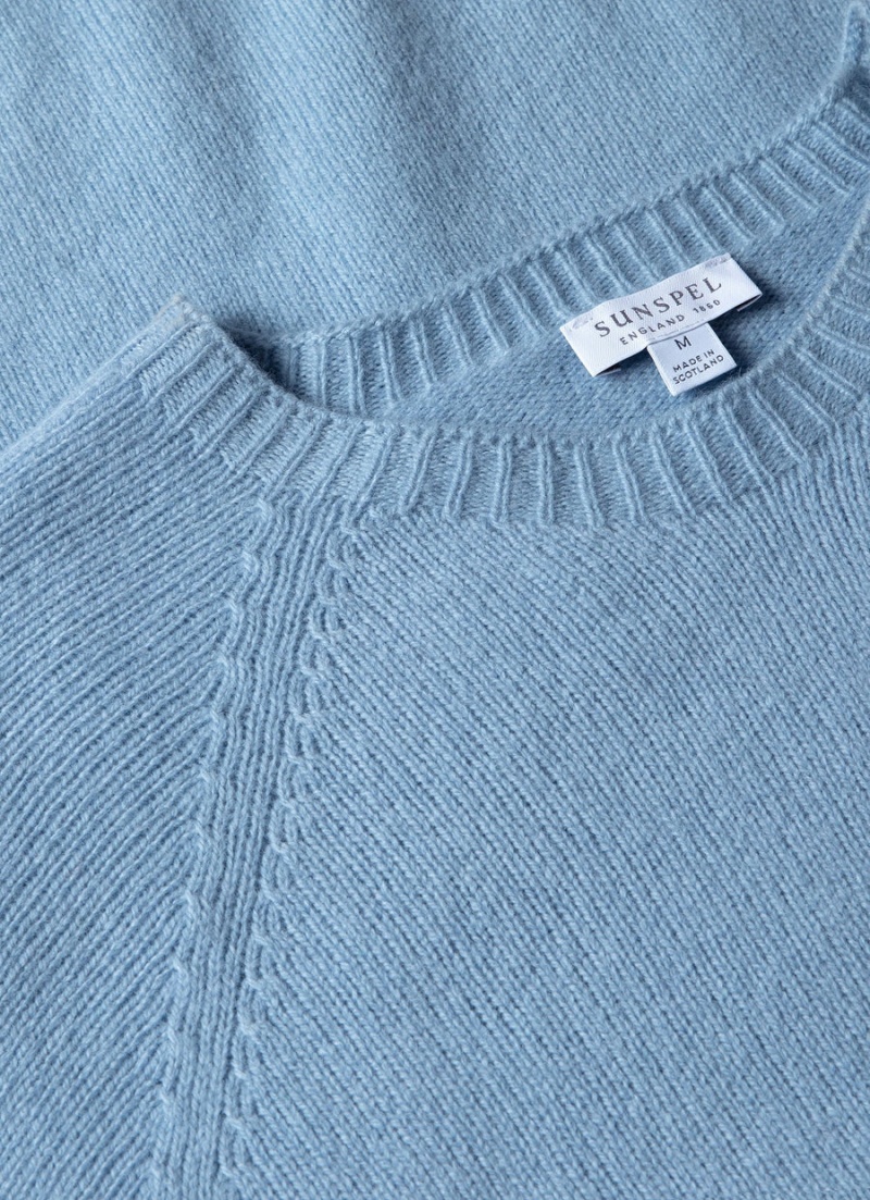 Blue Sunspel Lambswool Crew Neck Jumper | 74685-QBLI | USA