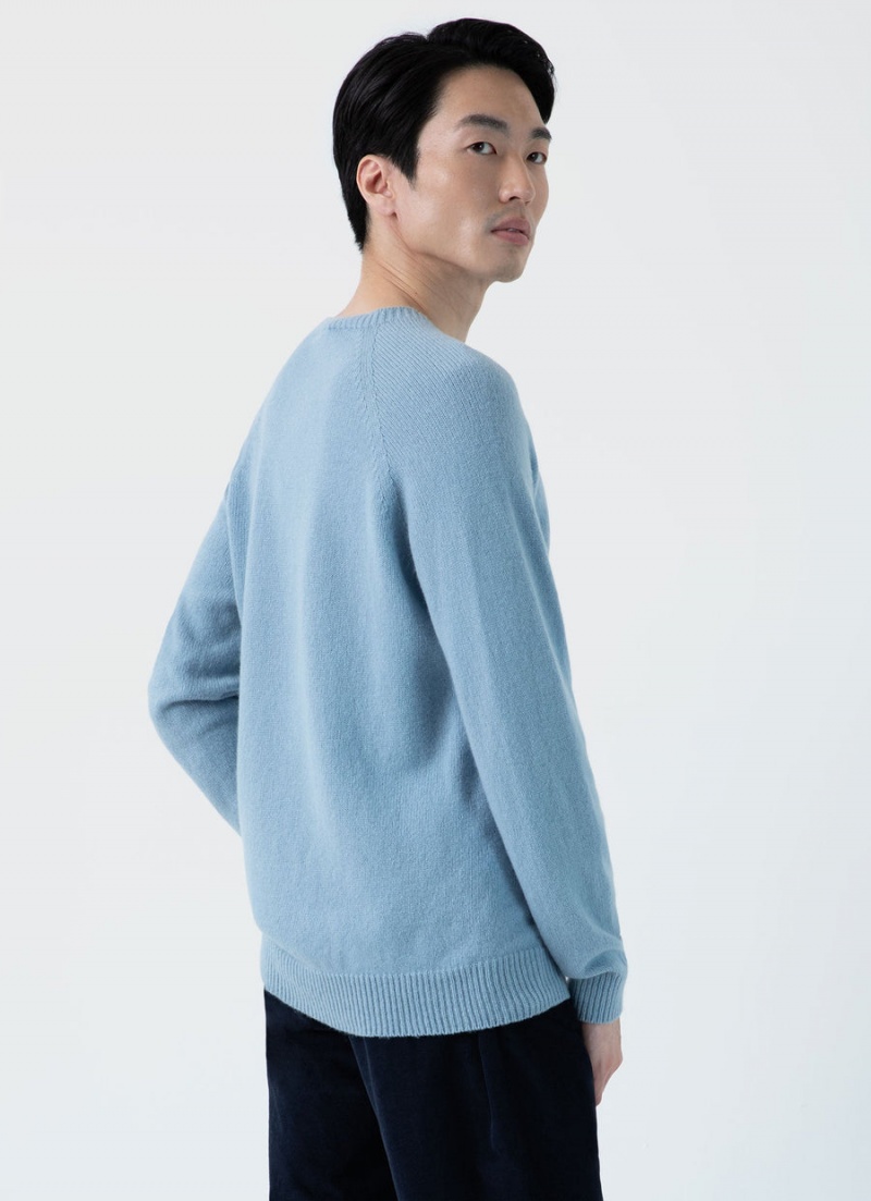 Blue Sunspel Lambswool Crew Neck Jumper | 74685-QBLI | USA