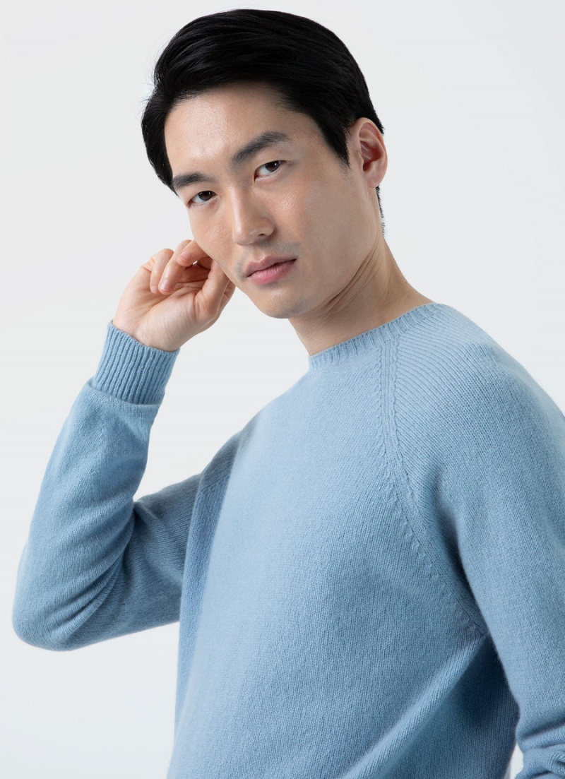 Blue Sunspel Lambswool Crew Neck Jumper | 74685-QBLI | USA