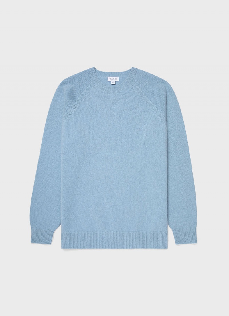 Blue Sunspel Lambswool Crew Neck Jumper | 74685-QBLI | USA