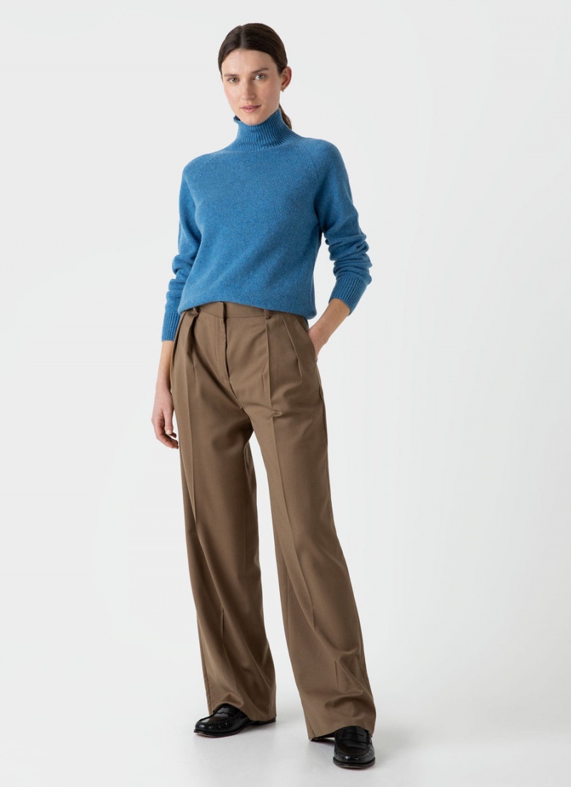 Blue Sunspel Lambswool Funnel Neck Jumper | 14027-GRQT | USA