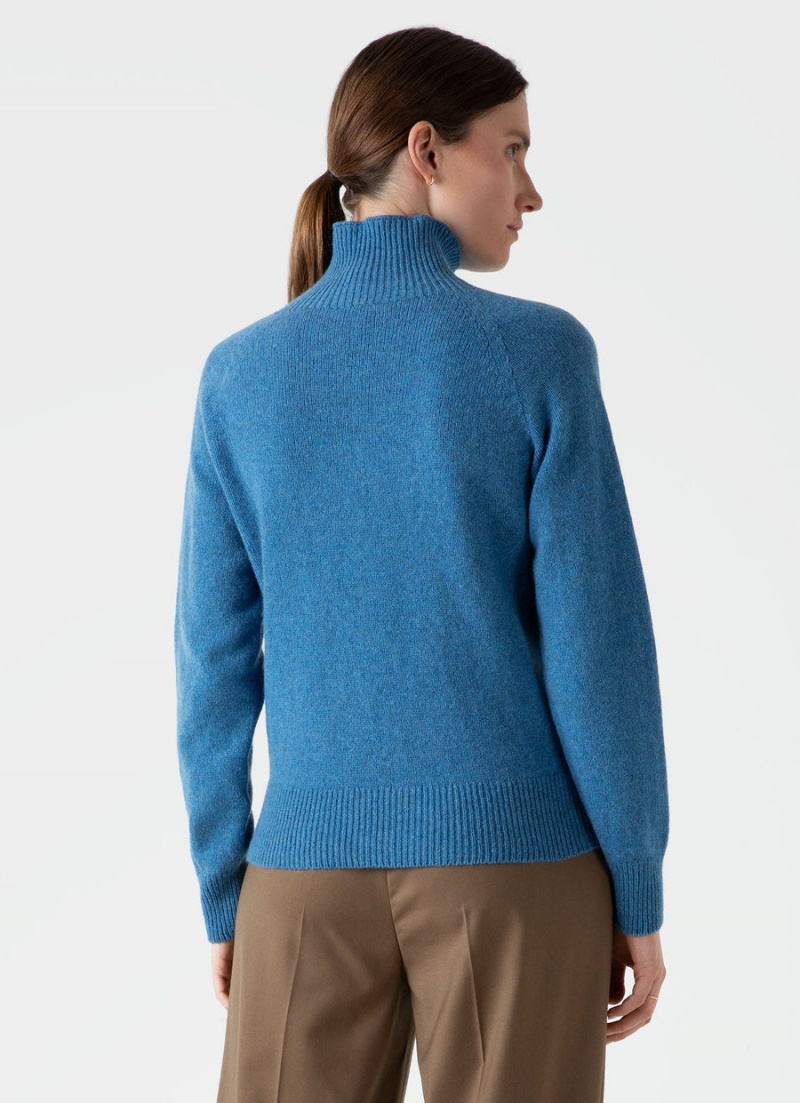 Blue Sunspel Lambswool Funnel Neck Jumper | 14027-GRQT | USA