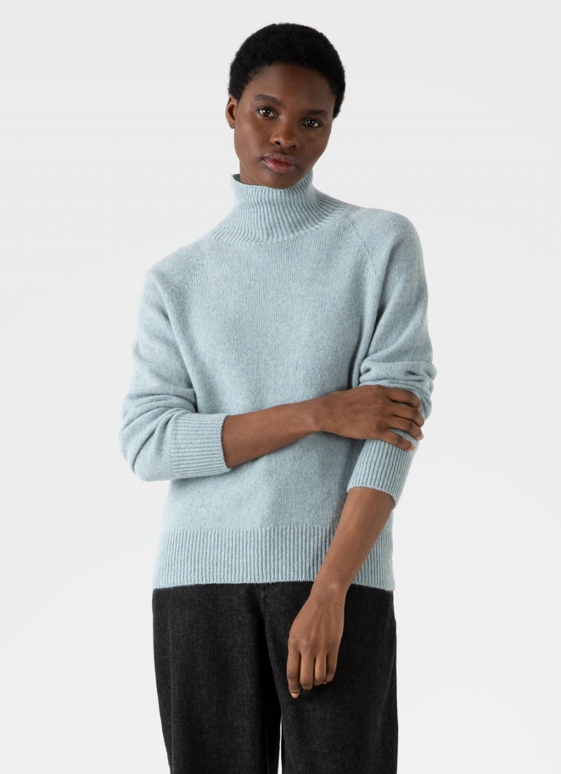 Blue Sunspel Lambswool Funnel Neck Jumper | 23198-HWVQ | USA