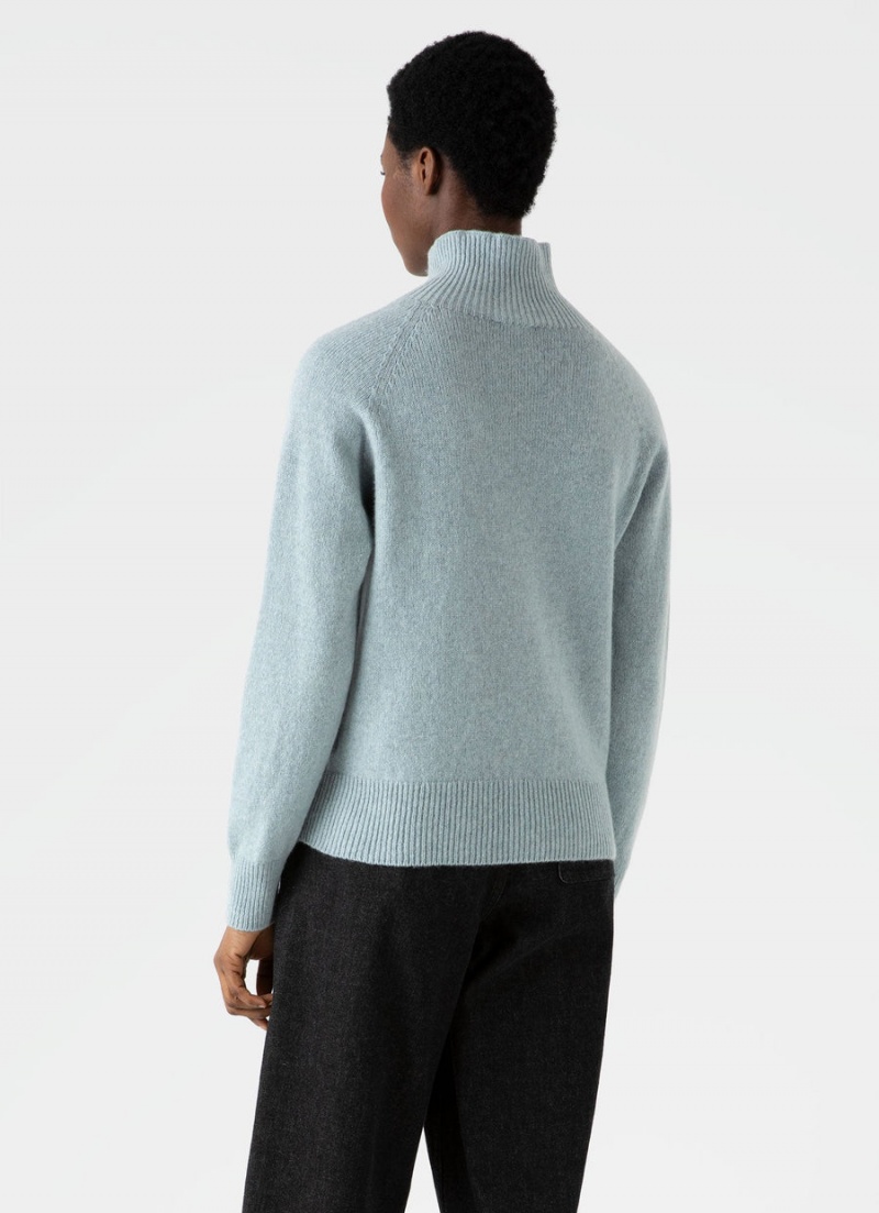 Blue Sunspel Lambswool Funnel Neck Jumper | 23198-HWVQ | USA