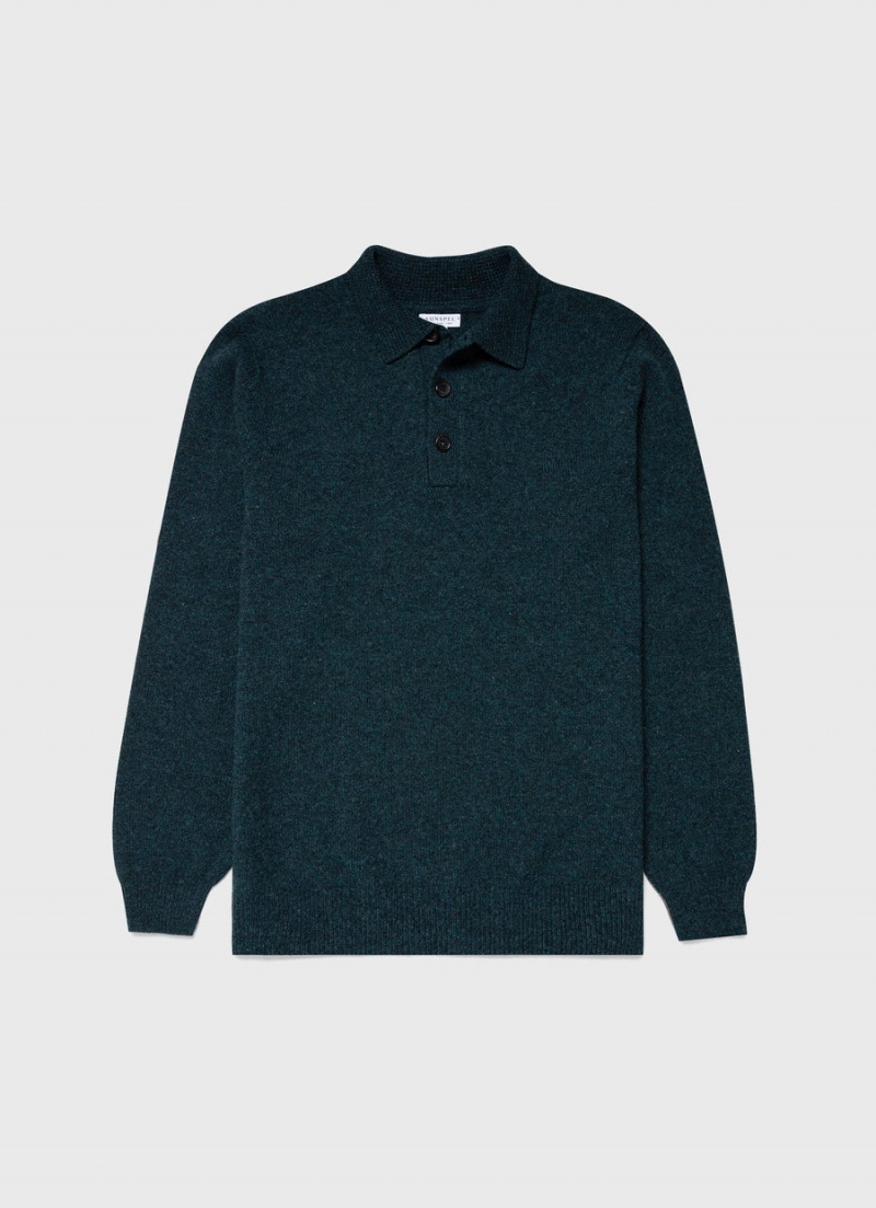 Blue Sunspel Lambswool Polo Shirt | 01597-YUVC | USA