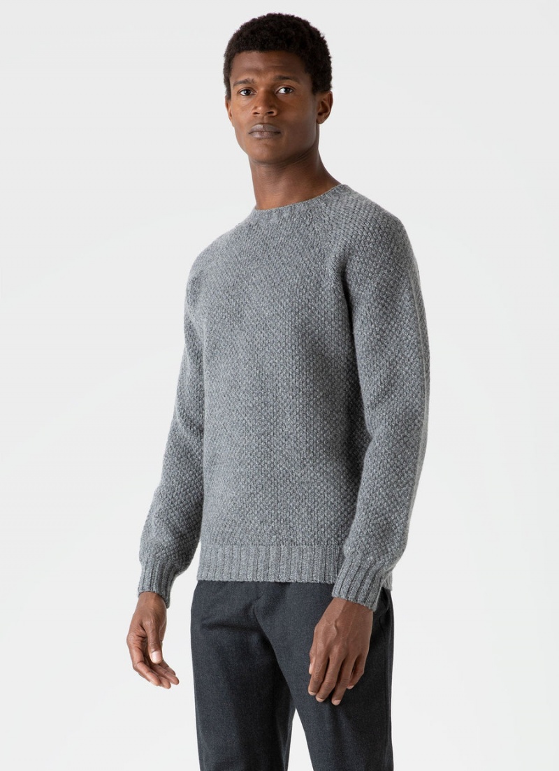 Blue Sunspel Lambswool Textured Jumper | 15923-RPZQ | USA