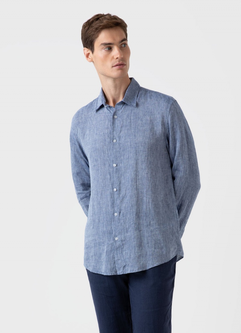 Blue Sunspel Linen Shirt | 21850-IODJ | USA