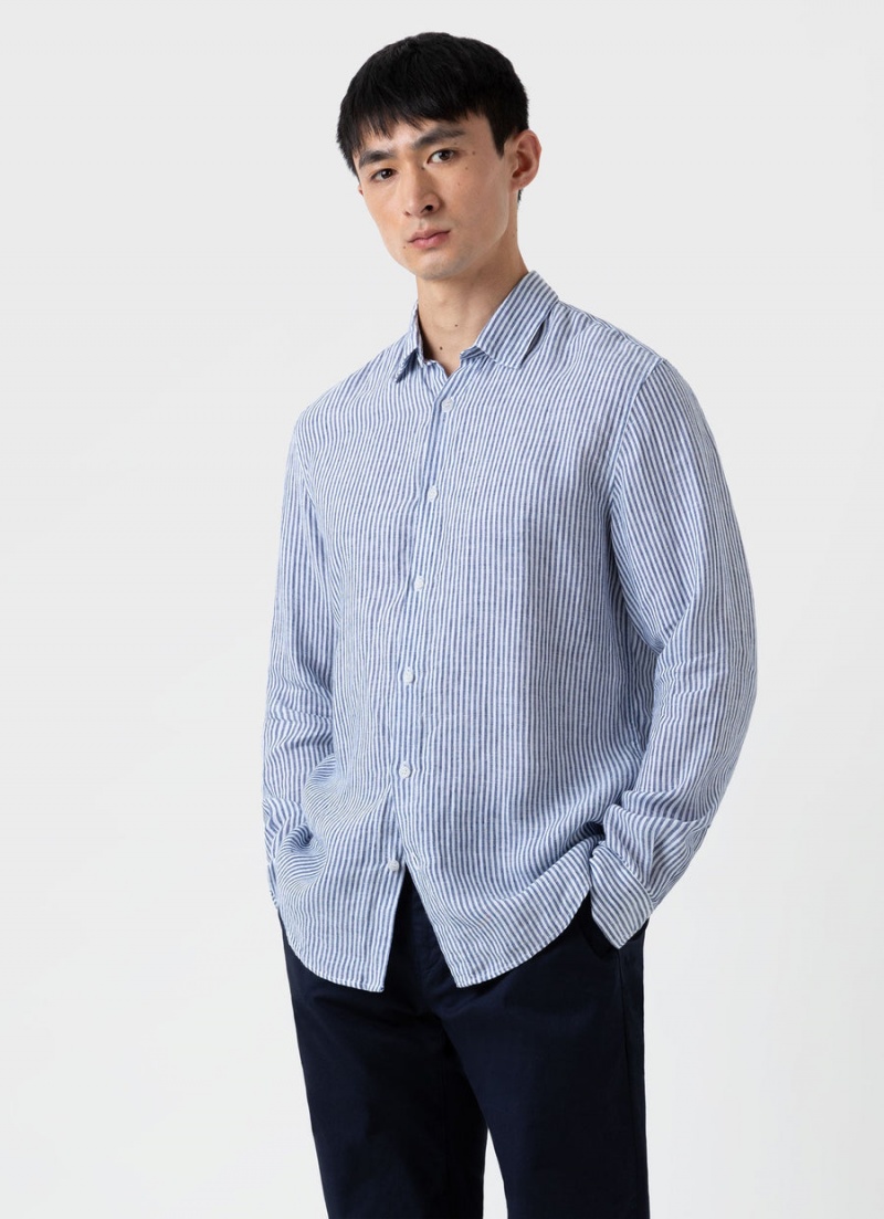 Blue Sunspel Linen Shirt | 93548-WUSY | USA