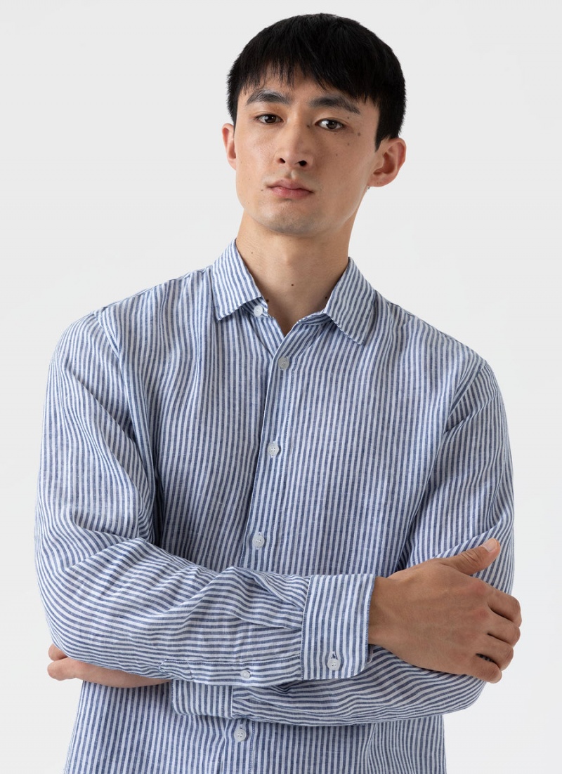 Blue Sunspel Linen Shirt | 93548-WUSY | USA