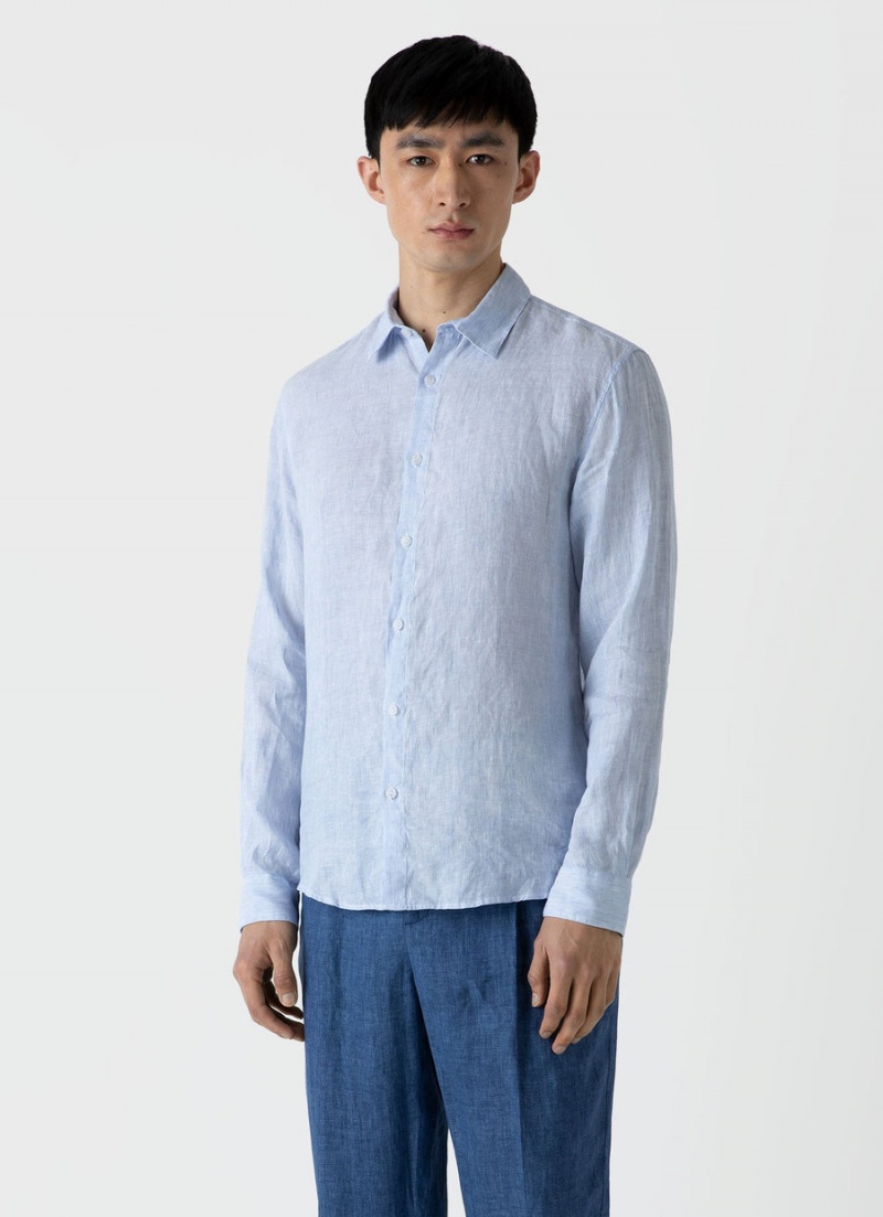 Blue Sunspel Linen Shirt | 94630-DQVM | USA