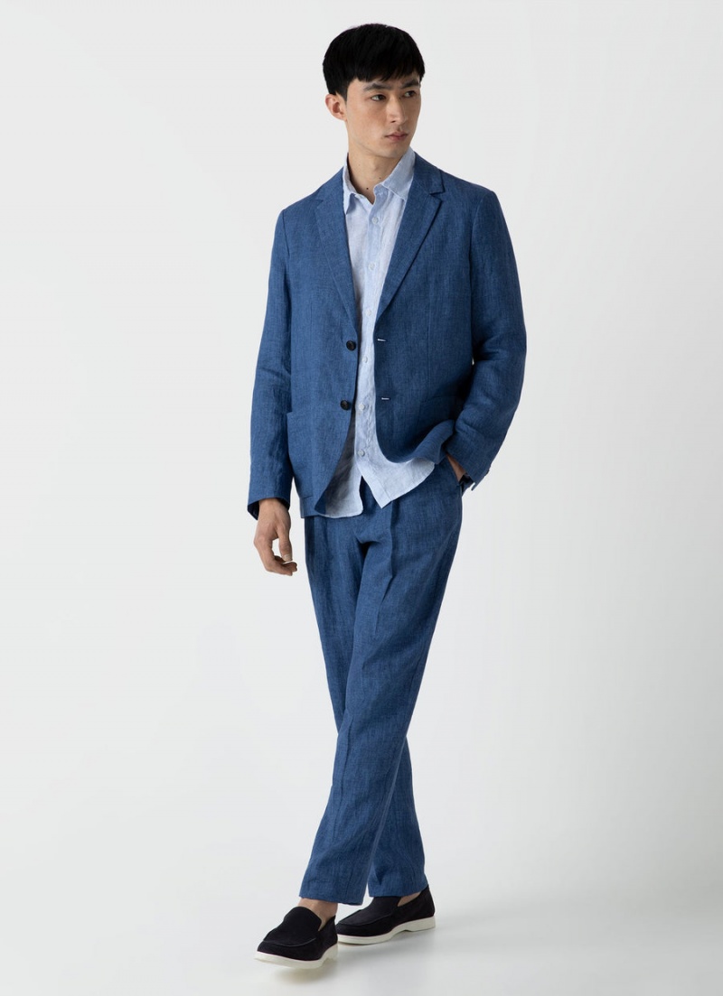 Blue Sunspel Linen Shirt | 94630-DQVM | USA