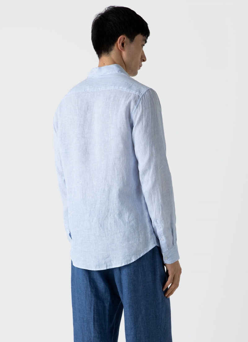 Blue Sunspel Linen Shirt | 94630-DQVM | USA