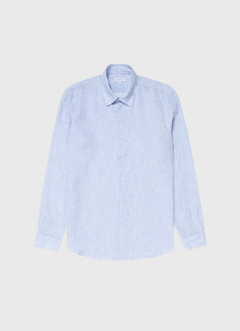 Blue Sunspel Linen Shirt | 94630-DQVM | USA