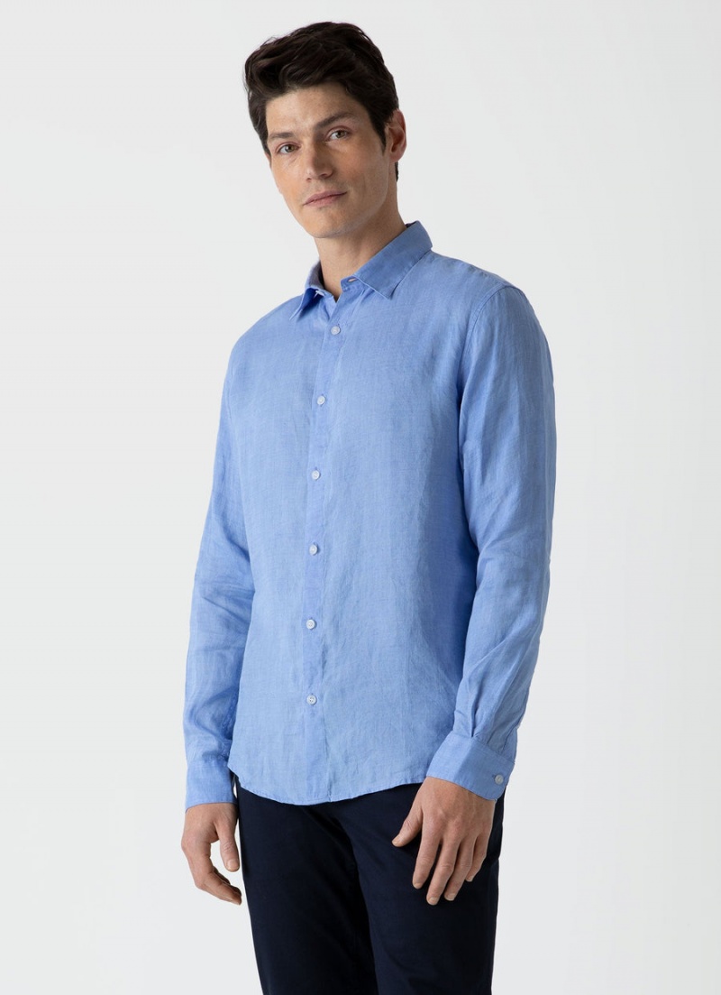 Blue Sunspel Linen Shirt | 97041-EBRQ | USA