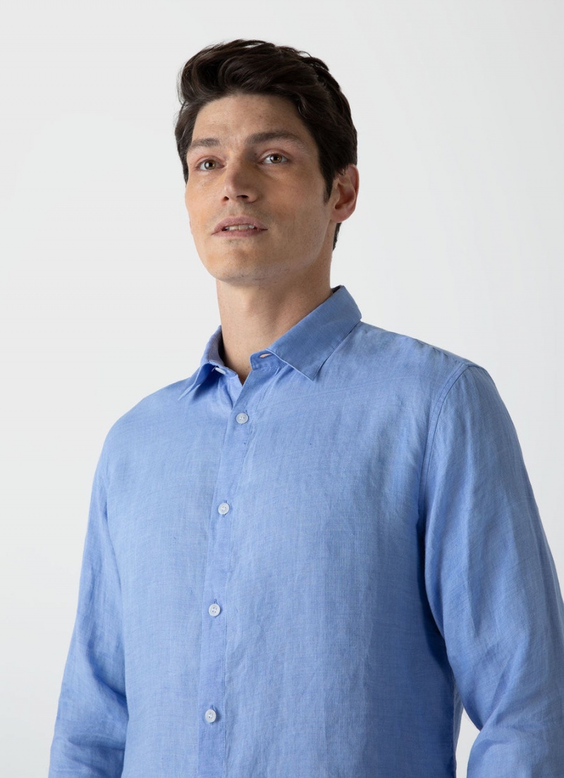 Blue Sunspel Linen Shirt | 97041-EBRQ | USA