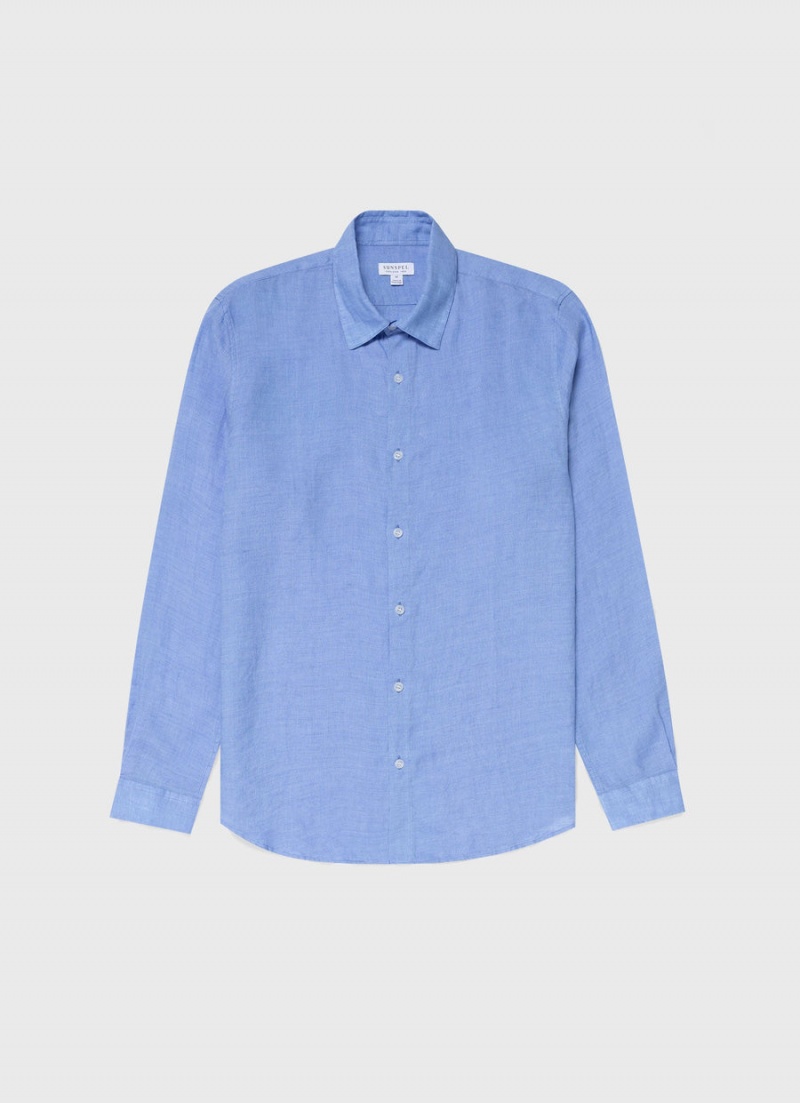 Blue Sunspel Linen Shirt | 97041-EBRQ | USA