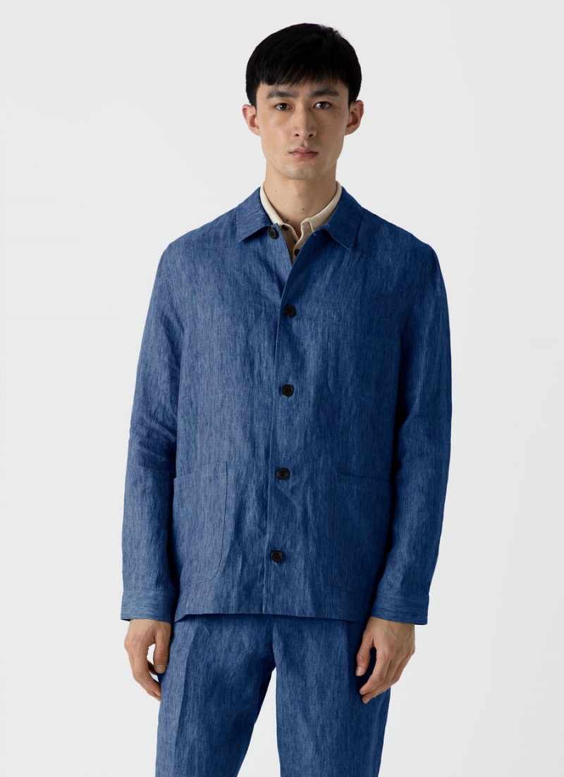 Blue Sunspel Linen Twin Pocket Jacket | 93542-FBPJ | USA