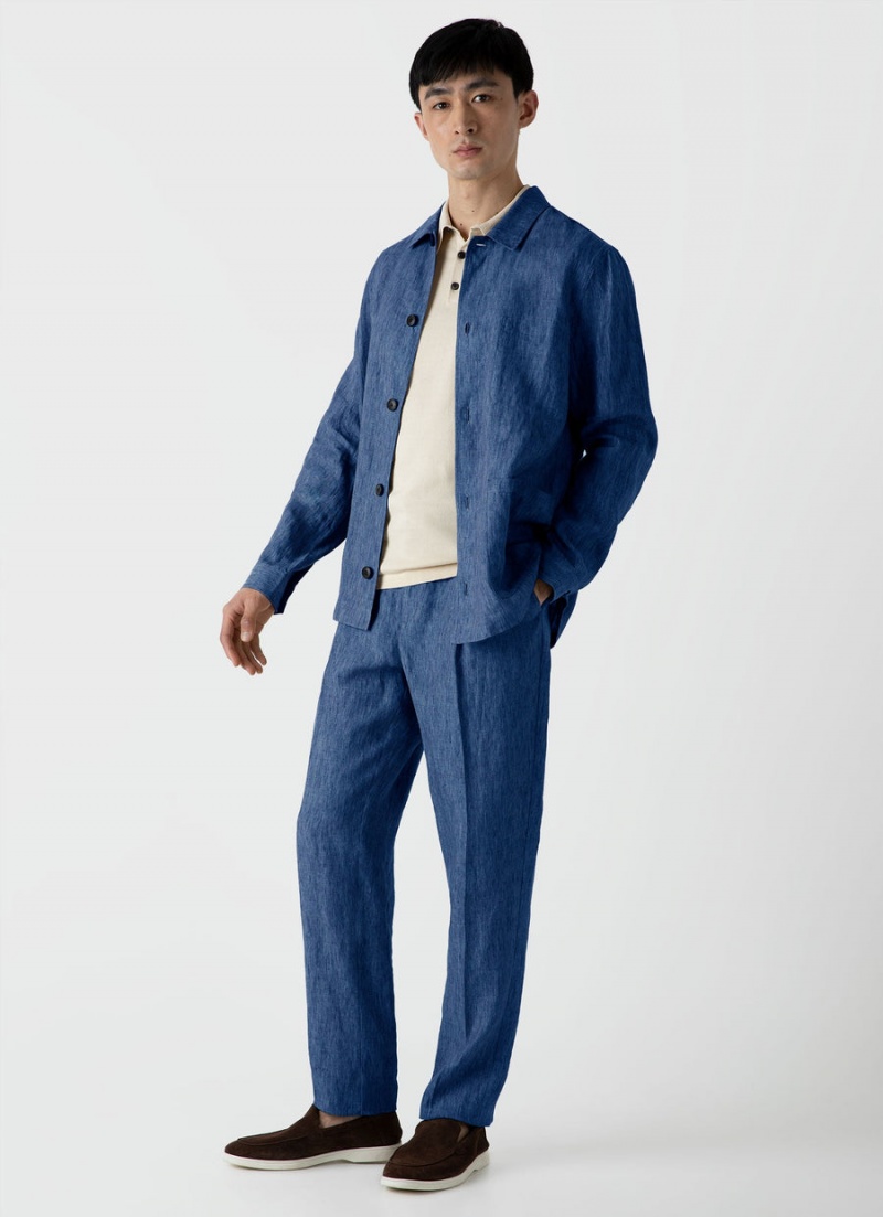 Blue Sunspel Linen Twin Pocket Jacket | 93542-FBPJ | USA