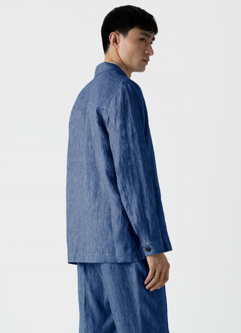 Blue Sunspel Linen Twin Pocket Jacket | 93542-FBPJ | USA