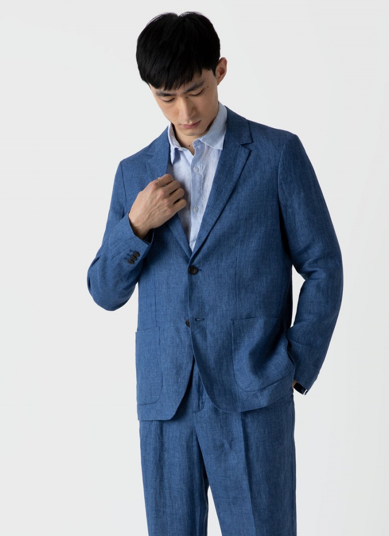 Blue Sunspel Linen Unstructured Blazer | 67803-COYE | USA