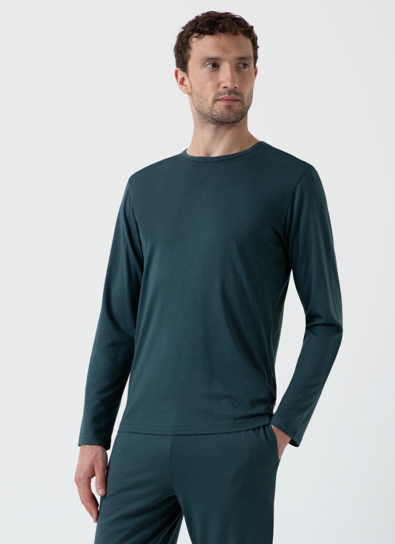 Blue Sunspel Long Sleeve Cotton Modal Lounge T-shirt | 74095-LKVN | USA