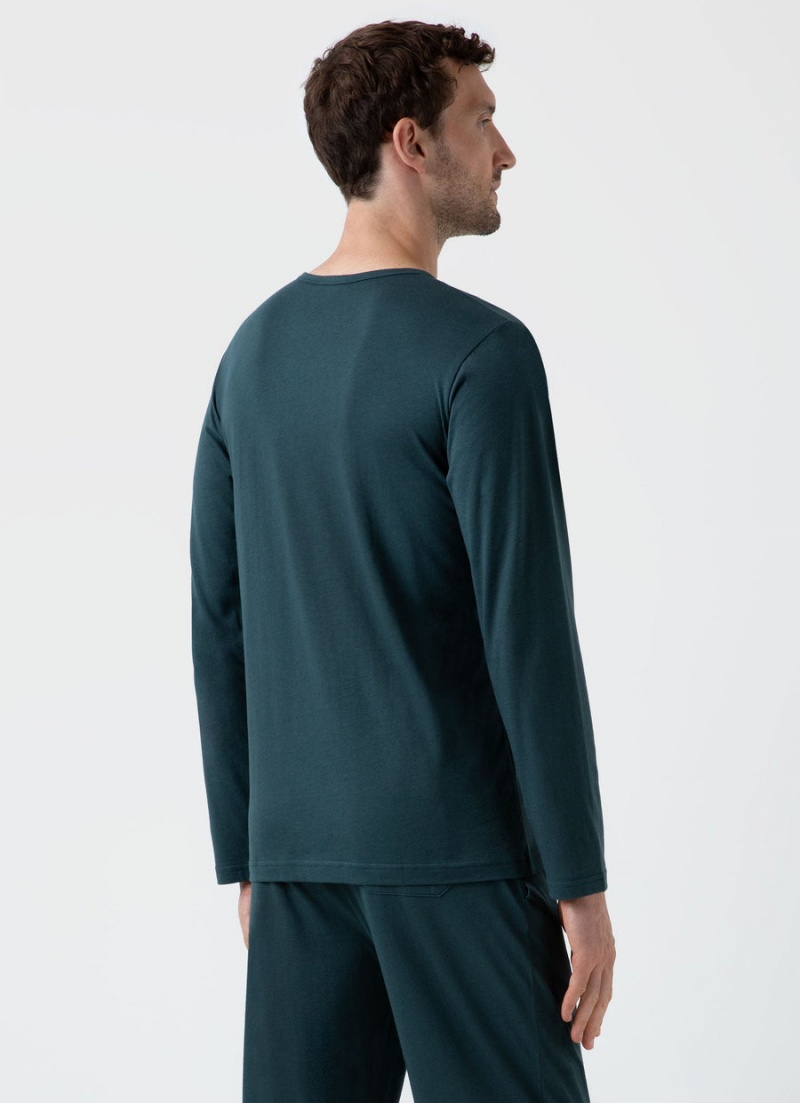 Blue Sunspel Long Sleeve Cotton Modal Lounge T-shirt | 74095-LKVN | USA