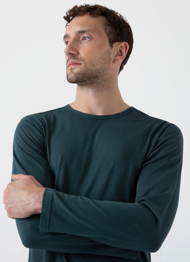 Blue Sunspel Long Sleeve Cotton Modal Lounge T-shirt | 74095-LKVN | USA