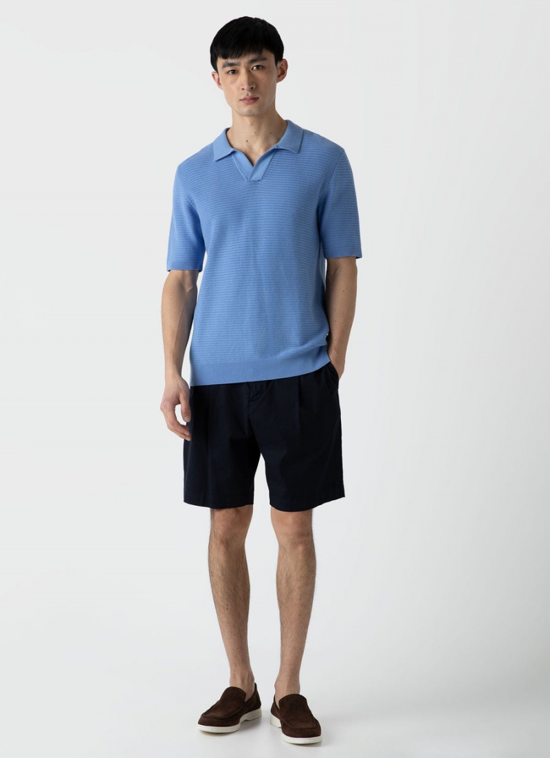 Blue Sunspel Open Textured Polo Shirt | 87930-LHPR | USA