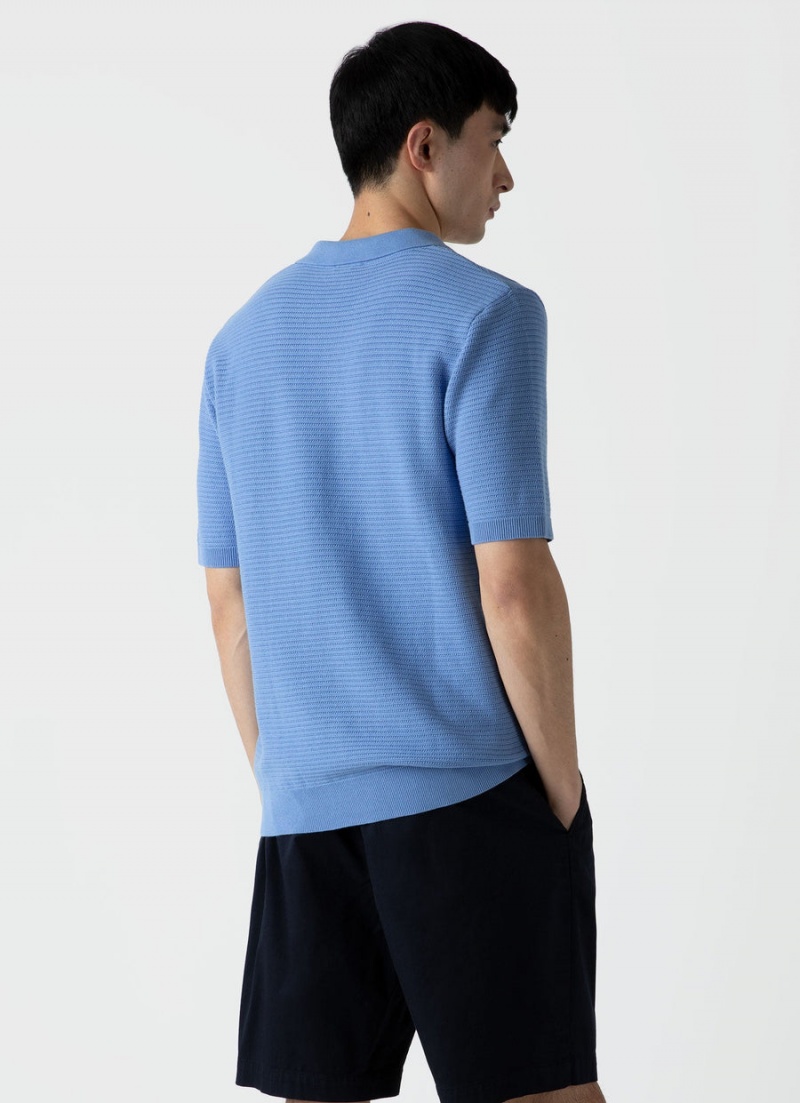 Blue Sunspel Open Textured Polo Shirt | 87930-LHPR | USA