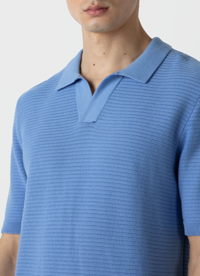 Blue Sunspel Open Textured Polo Shirt | 87930-LHPR | USA