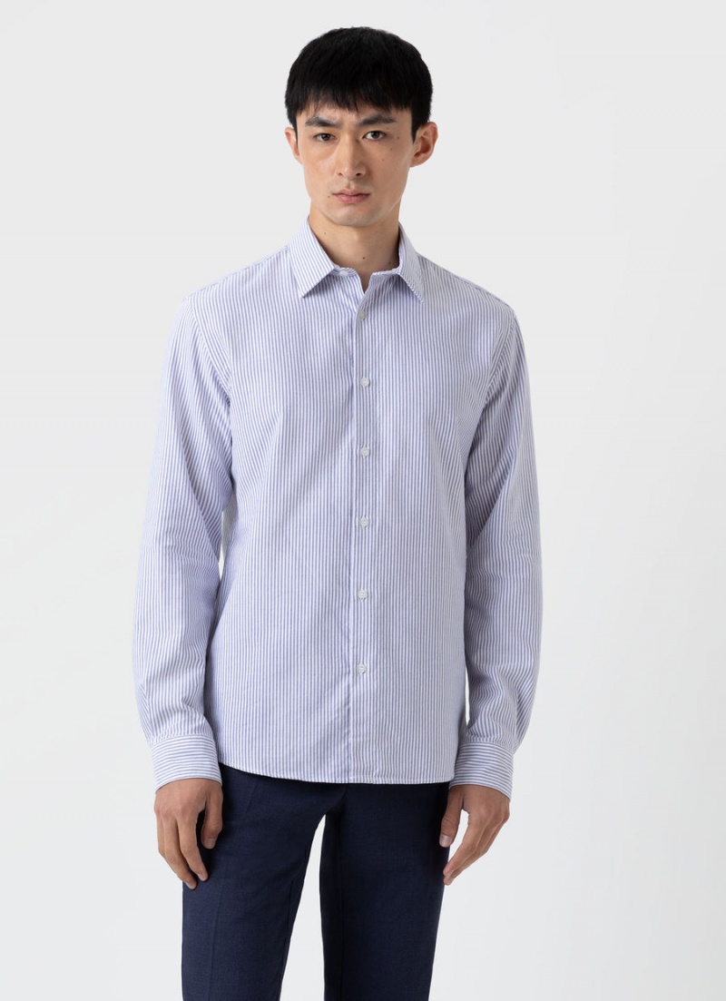 Blue Sunspel Oxford Stripe Shirt | 81062-ZJHP | USA