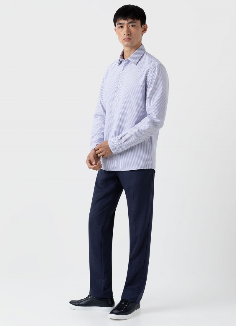 Blue Sunspel Oxford Stripe Shirt | 81062-ZJHP | USA