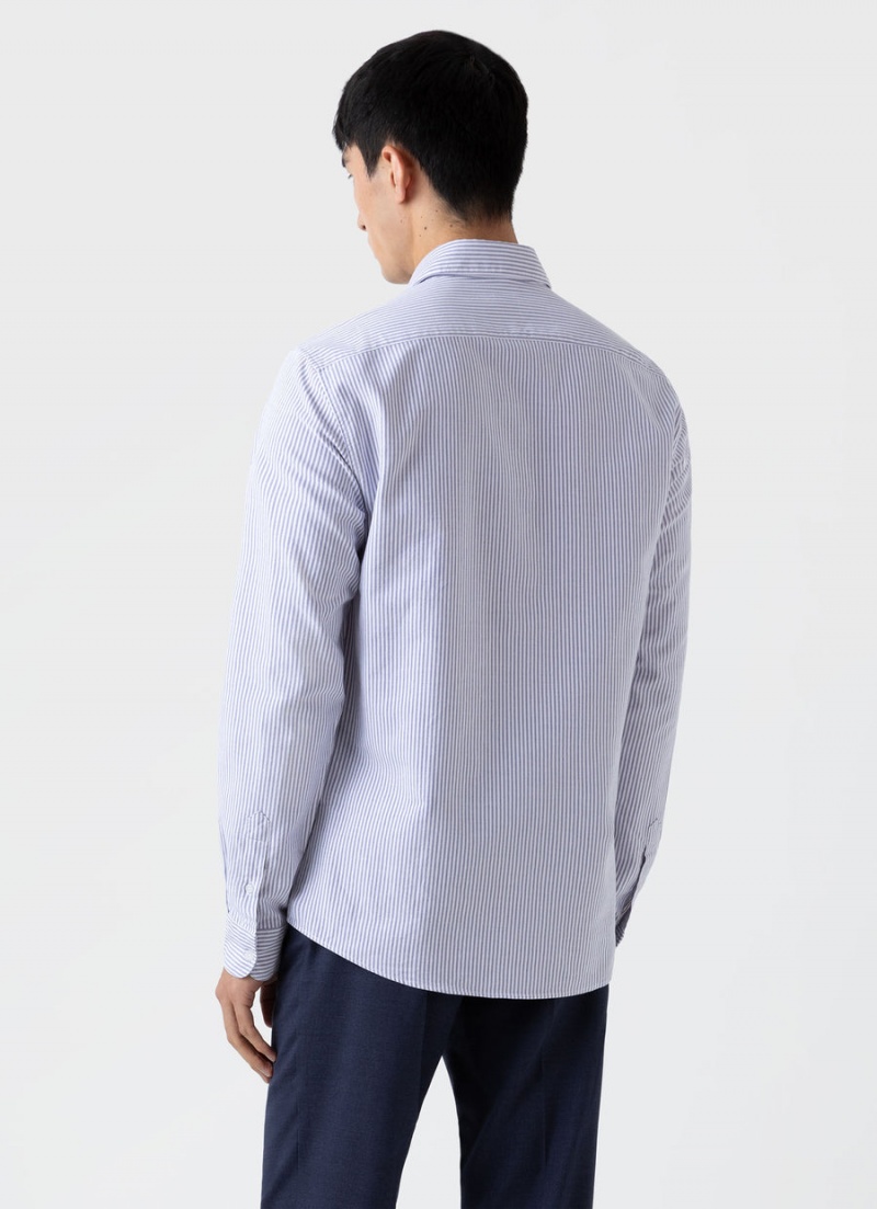 Blue Sunspel Oxford Stripe Shirt | 81062-ZJHP | USA