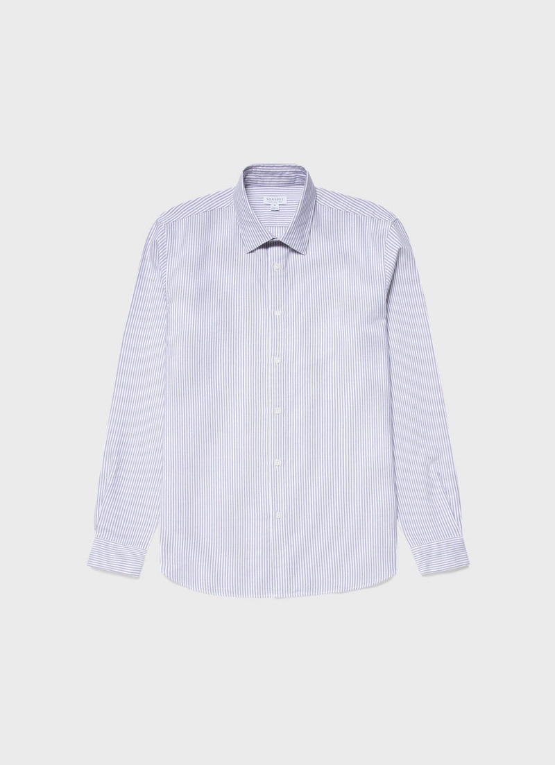 Blue Sunspel Oxford Stripe Shirt | 81062-ZJHP | USA