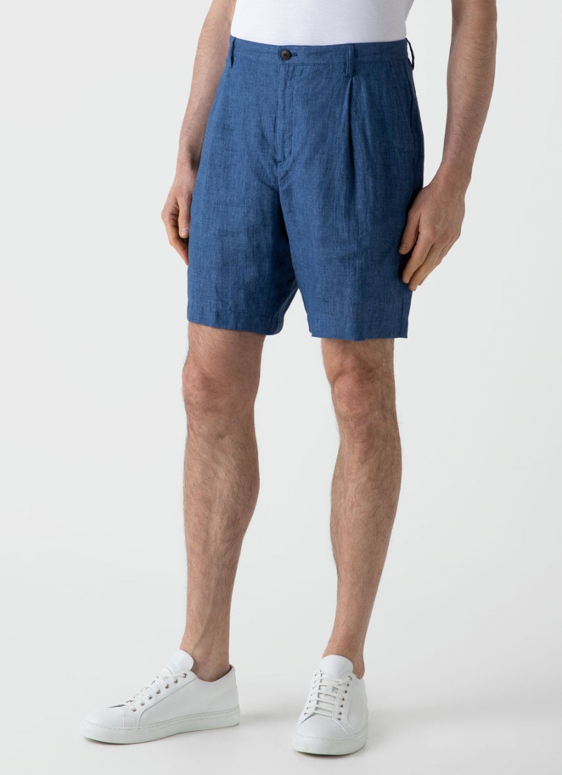 Blue Sunspel Pleated Linen Short | 43018-MQAL | USA